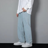 Korean Solid Colors Men's Casual Long Jeans Classic Man Four Seasons Straight Denim Wide-leg Pants Light Blue Grey Black 3XL 2