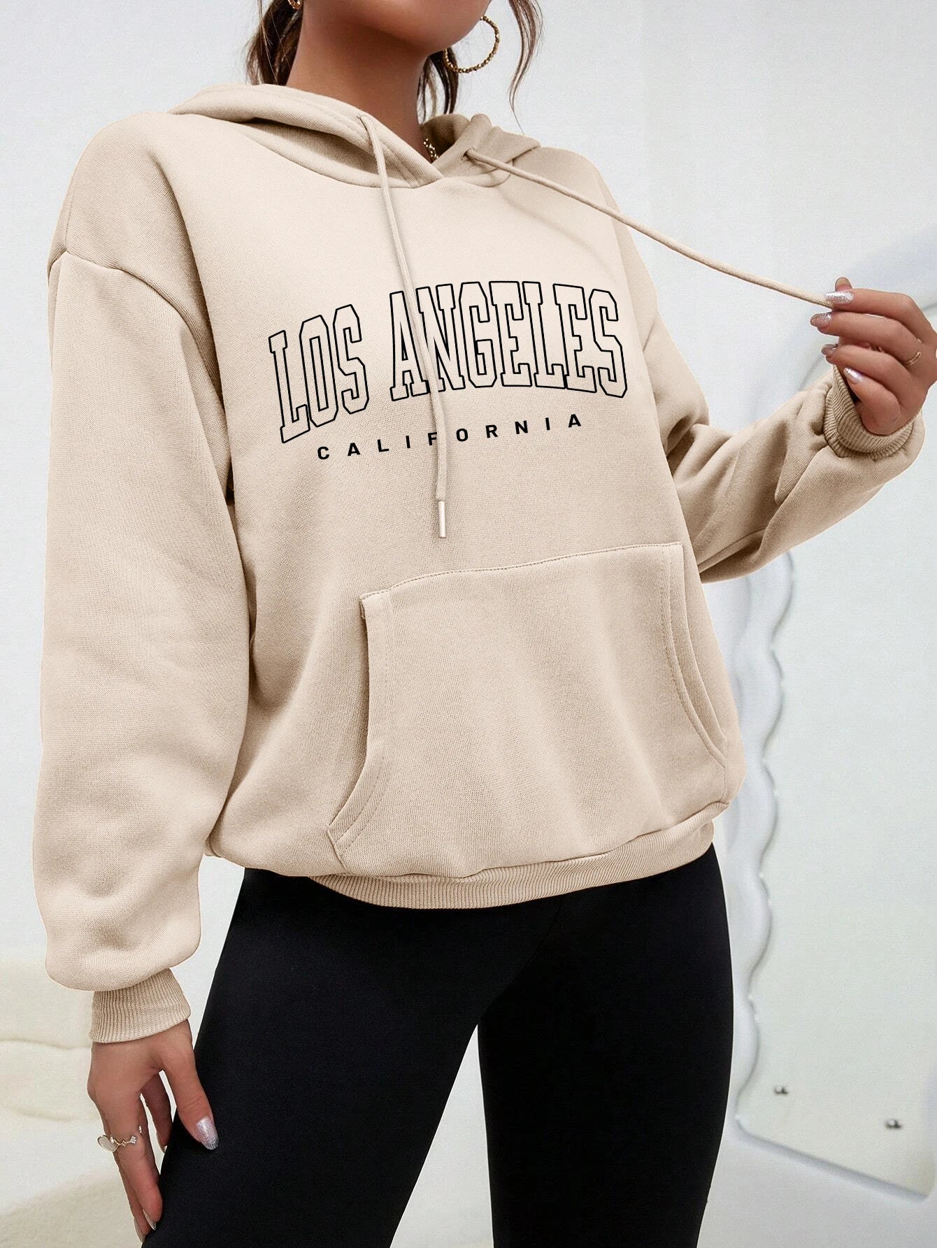 Los Angeles Letter Design Fleece Hoodie