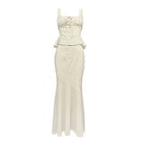Minigmingxi 2024 New in Summer 2 Piece Dress Set Elegant and Beautiful Dresses Set Beige Long Matching Set Sexy Mermaid Skirt 5
