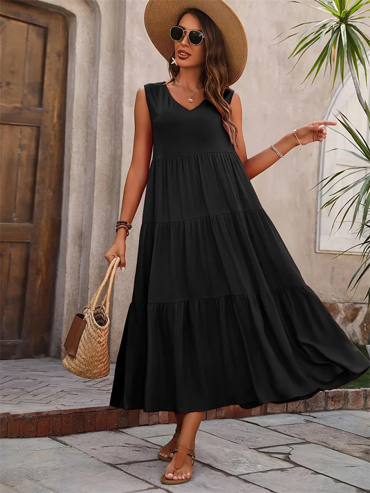 Women’s V-Neck Summer Ruffle Maxi
