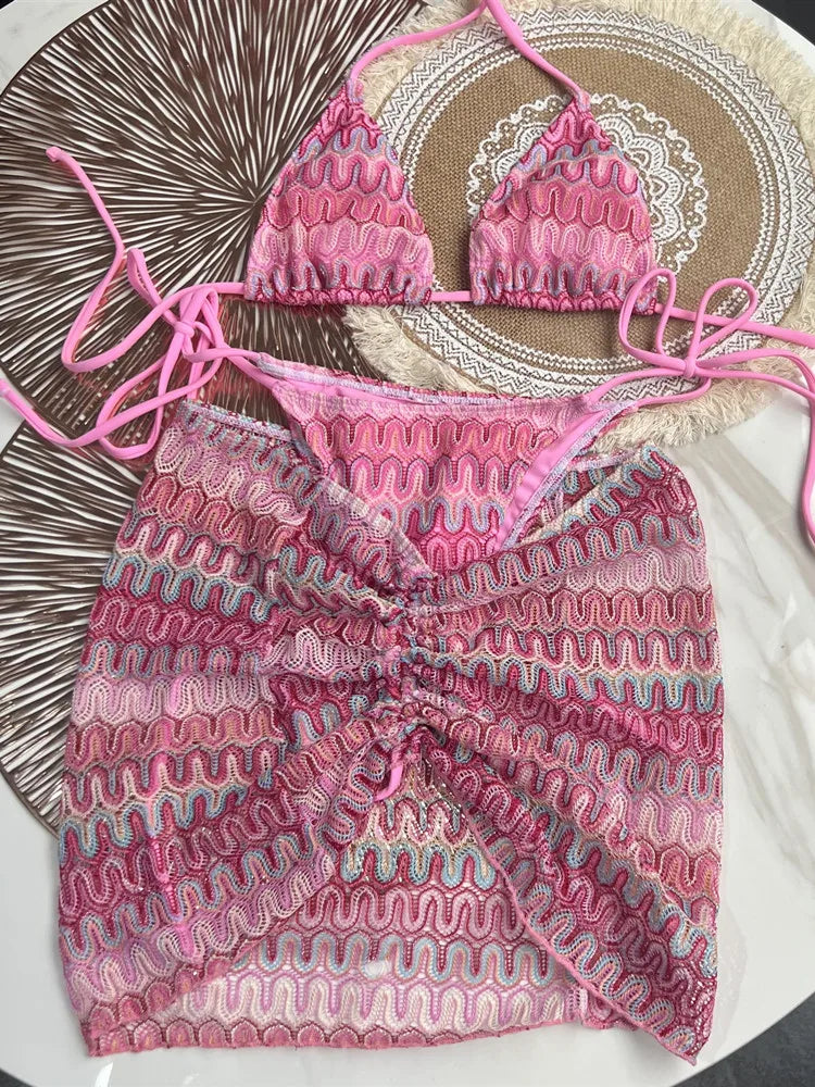 Women’s Maple Leaf Three-Piece Swimsuit Set