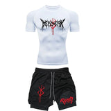 Anime Berserk Compression Set Men's Workout Gym Tshirts Breathable Running Shorts Quick Dry Sports Rash Guard Sportwear Set 4