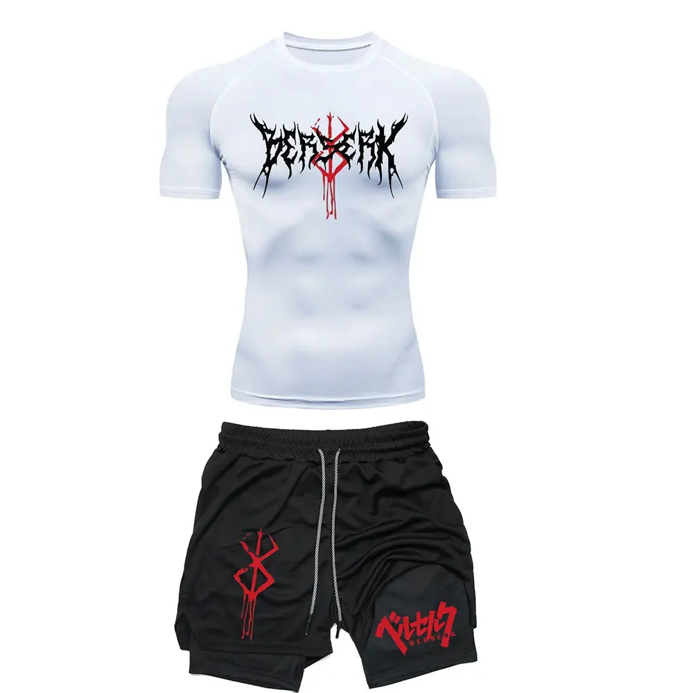 Anime Berserk Compression Set Men's Workout Gym Tshirts Breathable Running Shorts Quick Dry Sports Rash Guard Sportwear Set 4