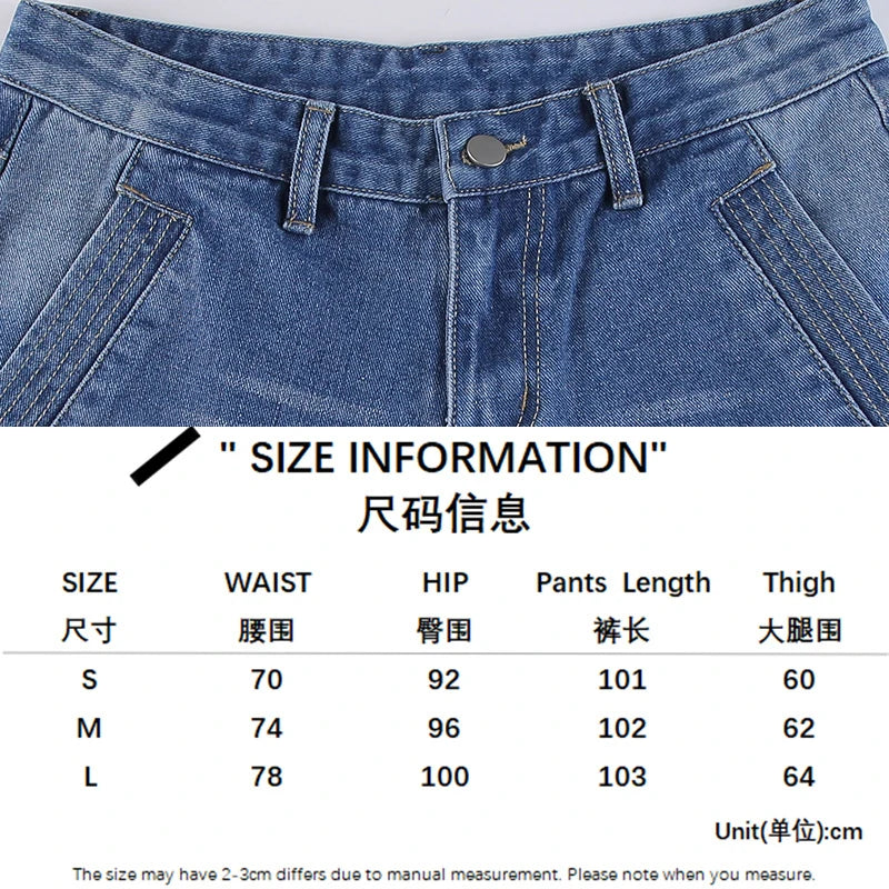 Harajuku printed Cargo Jeans Y2K Dark Blue brown High Waist Streetwear 90S Baggy Jeans Women Pants Straight wide leg jeans 6