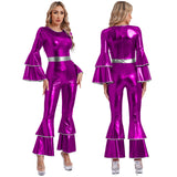 Women's 70s Disco Jumpsuit | Metallic Shiny Bell Bottom Jumpsuit | Halloween Costume, Rave Outfit
