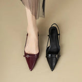 2024 New Summer French Wine Red Pointed Patent Leather Mid-heel Overhead Sandals for Women Retro Skinny Heel Back Empty Shoes 6