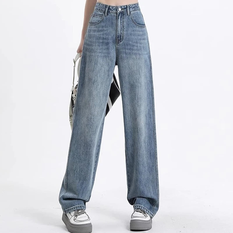 Girls-High-Waist-Wide-Leg-Jeans-Lady-High-Street-Denim-Straight-Leg-Pants-Female-Retro-Blue