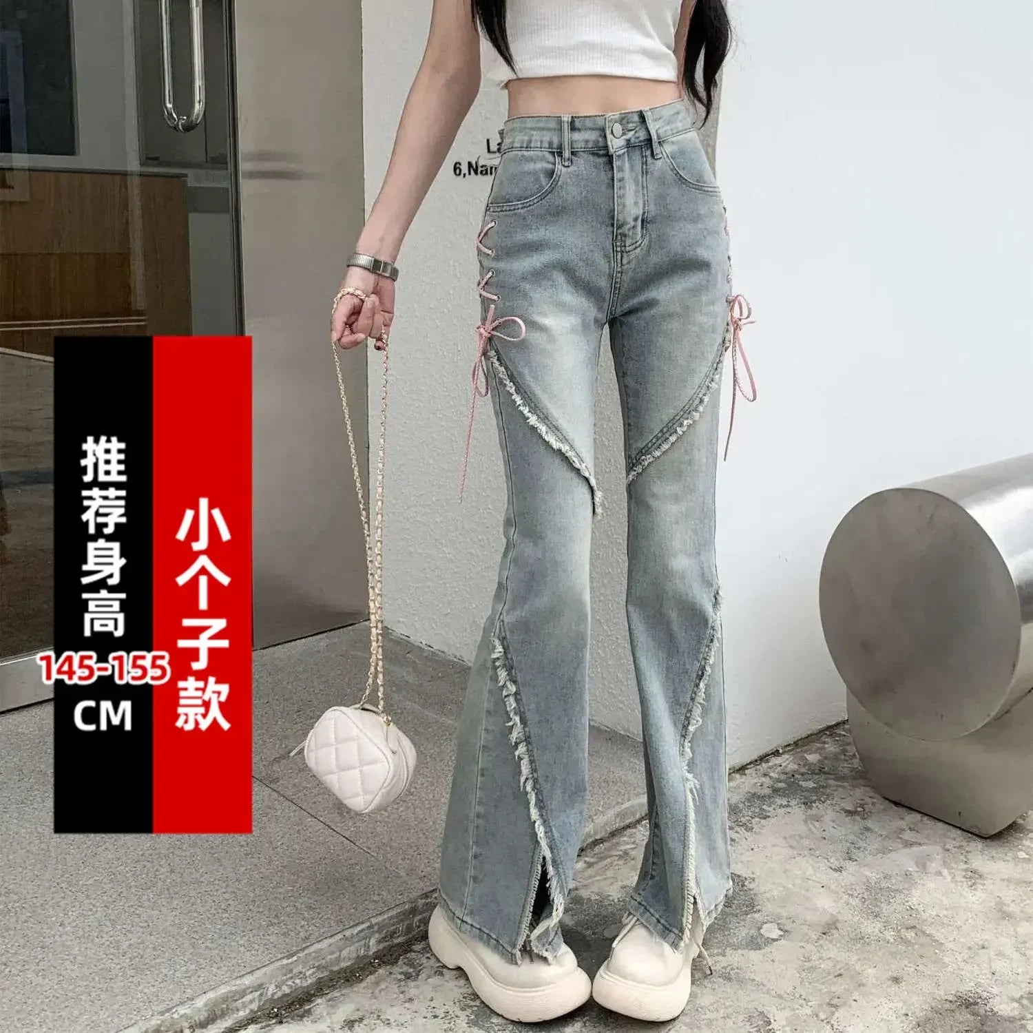 American-Split-Jeans-Women-Pink-Bandage-High-Waist-Irregular-Spliced-Denim-Pants-Zipper-Fly-Trousers-Y2k