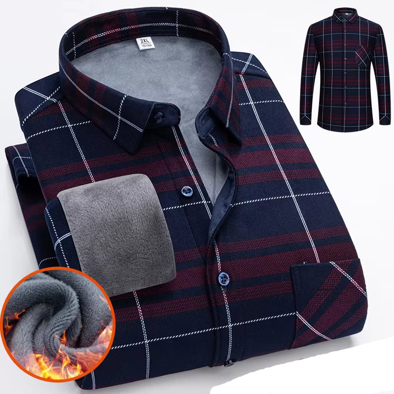 Men's Autumn Winter Thick Fleece Plaid Shirt