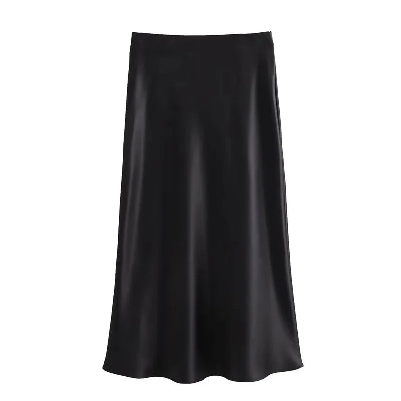 MUJER Woman 2025 Satin Skirt Women High Waist Long Skirts For Women Summer Black Midi Skirt Woman Office Elegant Women's Skirts 4