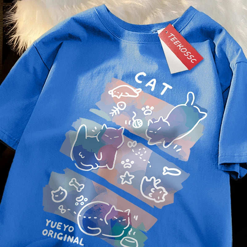 Fun-Mischievous-Cat-Print-Japanese-Style-T-Shirts-Men-Women-Fashion-Tshirs-Breathable-Summer-T-Shirts