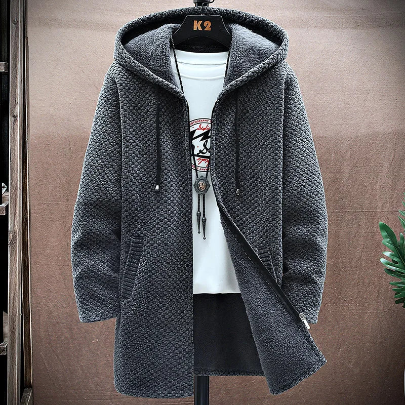Men's Cardigan Cashmere Long Coat Sweaters with Hoods 3