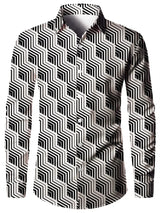 Men's 3D Textured Printed Casual Shirt Buttoned Long Sleeve Shirt 3