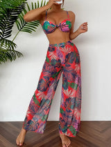 2024 Women's Print Three-Piece Bikini with Long Pants Swimsuit 2