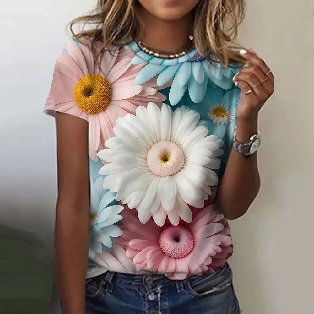 3D Floral Print Summer Tee