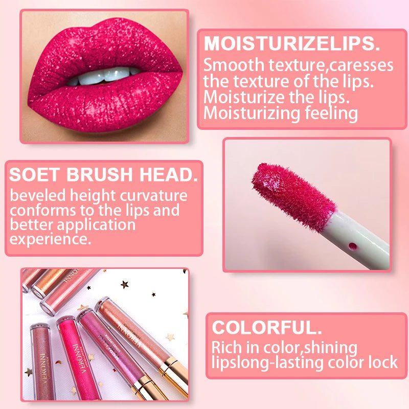 15 Color Glitter Liquid Lipsticks Shimmer Shiny Lipgloss Pearlescent Lip Tint Waterproof Long Lasting Matte Diamond Lips Glaze 5