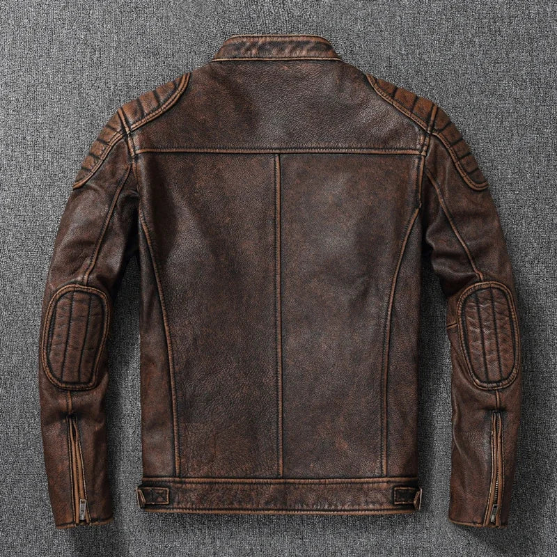 2025 New Leather Jacket Top Layer 100% Cowhide Leather Clothes Men's Stand Collar Motorcycle Clothes  Autumn Winter Plus Size 4