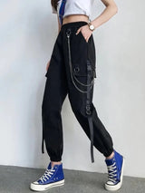 Women Cargo Pants  Harem Pants Fashion Punk Pockets Jogger Trousers With Chain Harajuku Elastics High Waist Streetwear 4