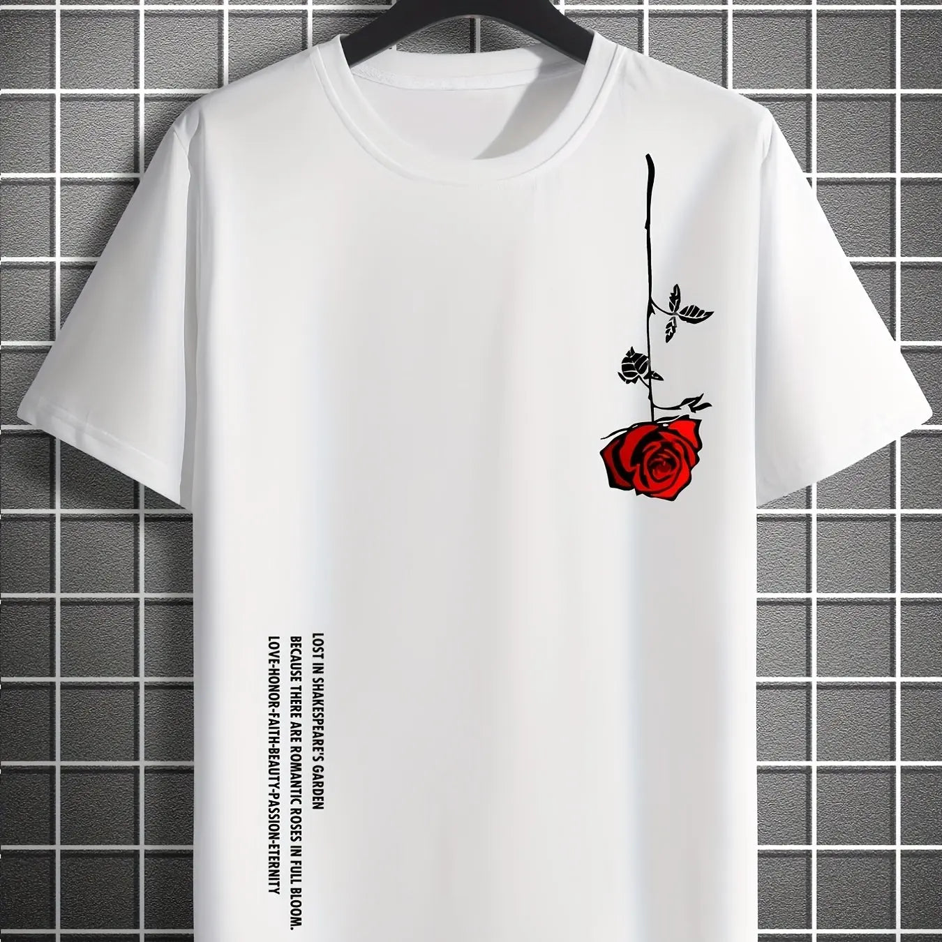 Men's Cotton Rose Print Casual T-Shirt