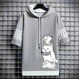 Fashion Men's Hoodies Summer Men Clothing Cartoon Casual Print Hooded Top Short Sleeve Sweatshirts Men 3