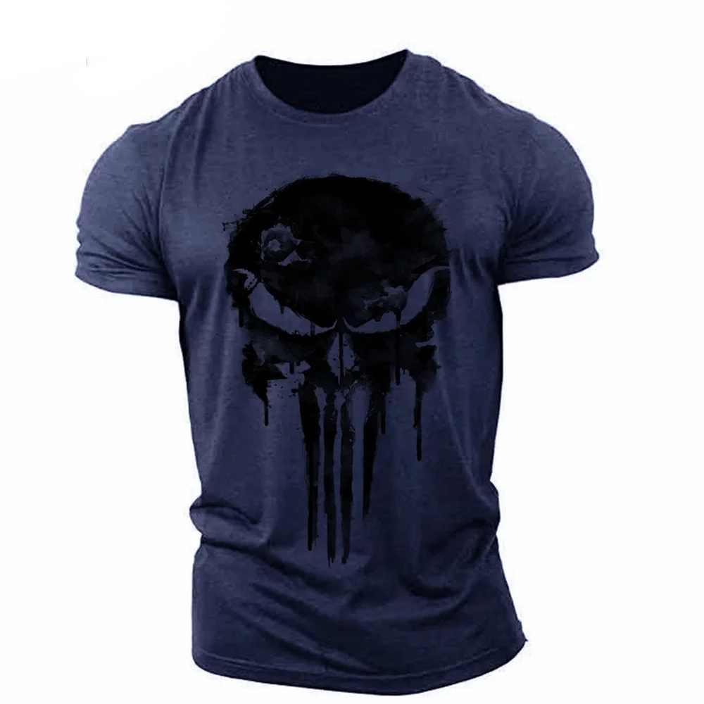 Men T Shirt 3d Print Military Patriotic Skull O-Neck T Shirt Oversized Short-Sleeved 5