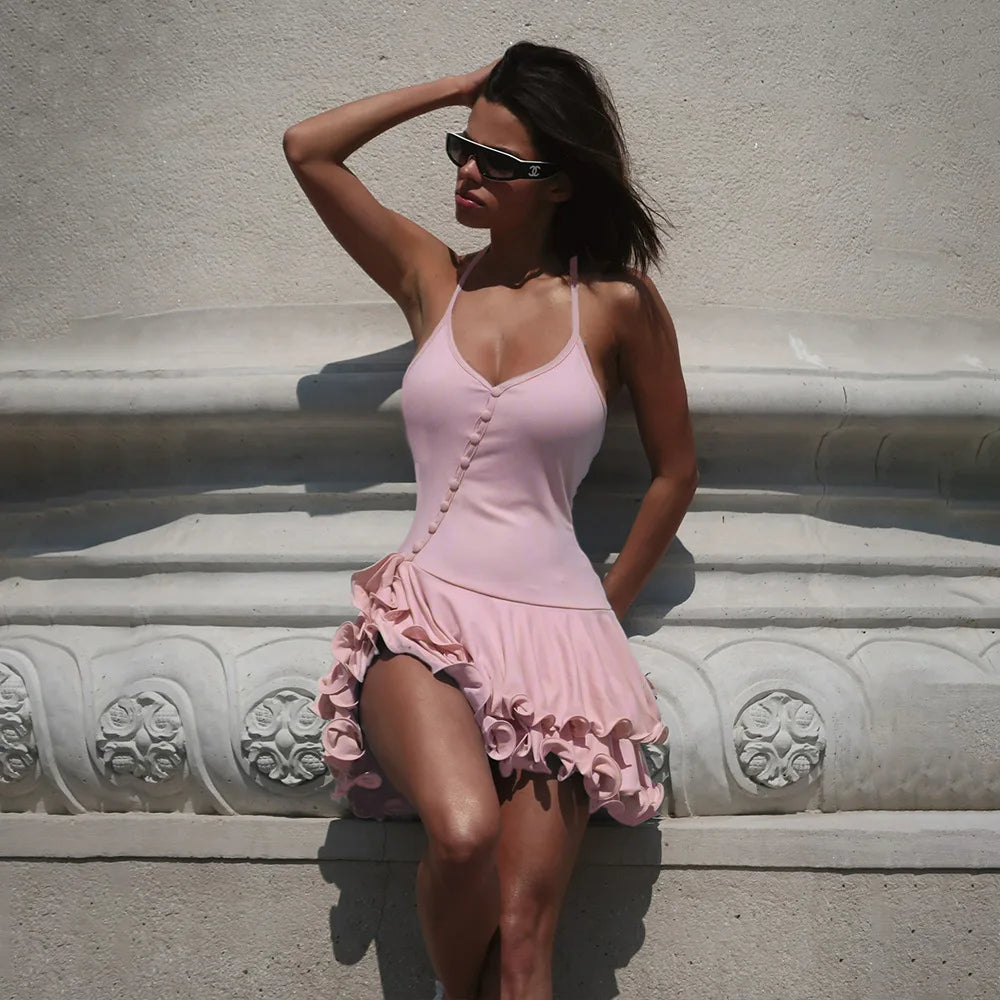 Women’s V-Neck Ruffle Hem Mini Dress