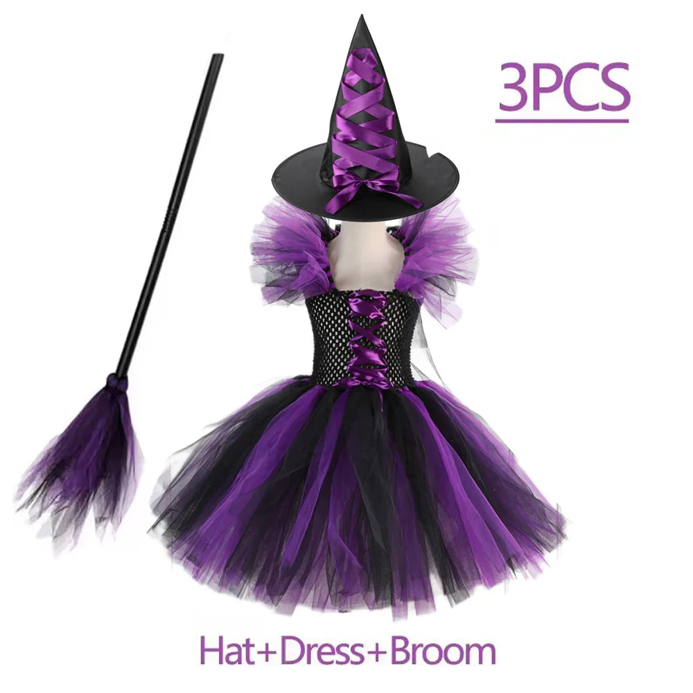 Witch Tutu Kids Halloween Costume Disguise Cosplay Carnival Party Christmas Toddler Girls Princess Dress Prom Gown Dress 3