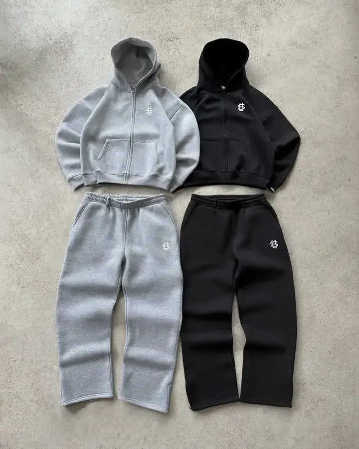 2025 New Letter Embroidery Zipper Casual Men Suit Y2K Men's Harajuku Fashion Women Retro Hoodies Couple Sweatshirts Sweatpants