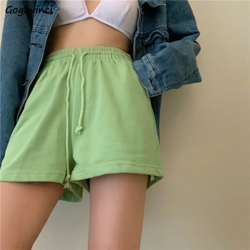 Women Shorts Solid Cozy Simple Casual Loose Hipsters Running Breathable All-match Streetwear Hot Teens Wide Leg Bottoms Summer 1