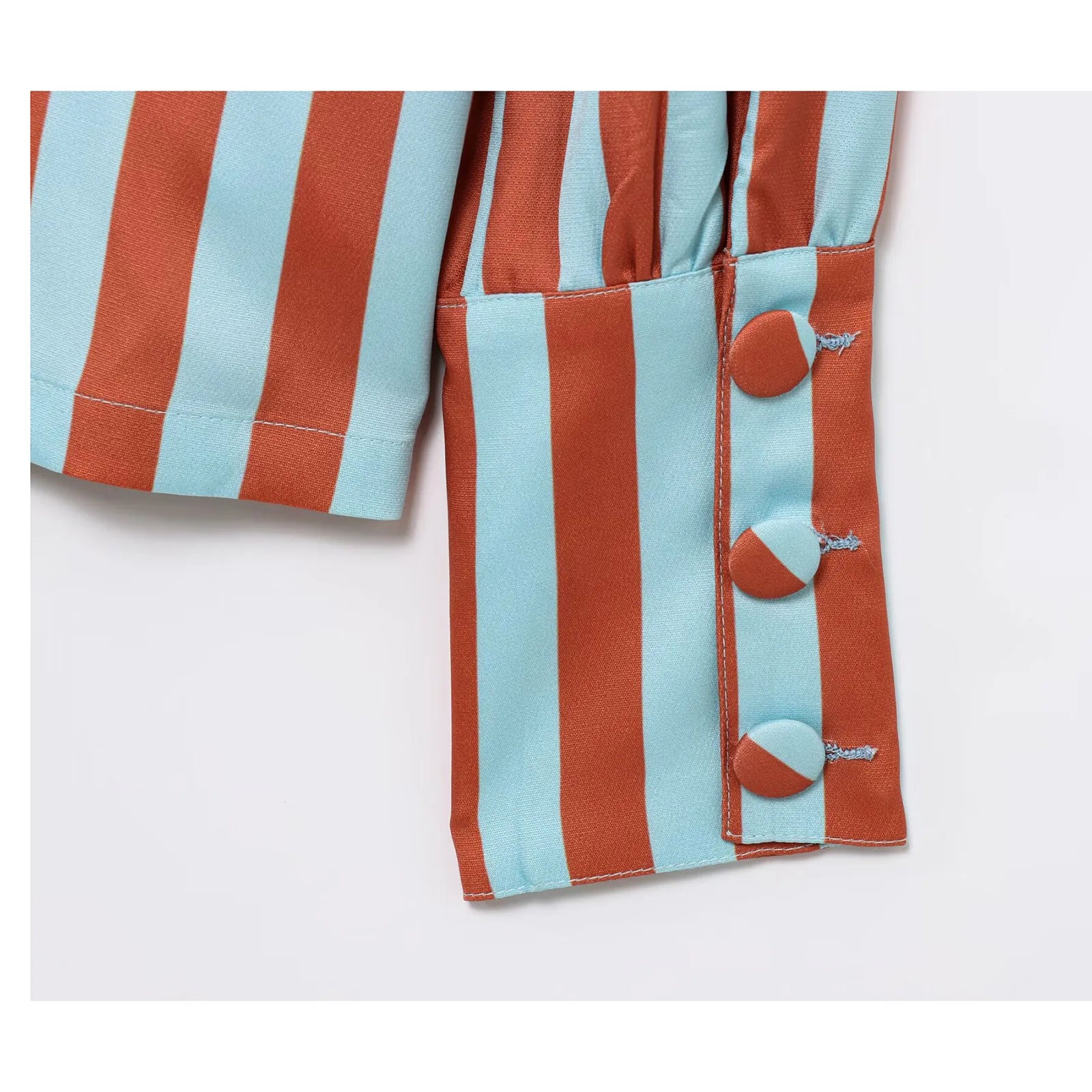 2025 Spring Summer Women's Striped Blouse O-Neck Long Sleeve Bubble Sleeve With Buttons Shirt Fashionable Chic Tops 6