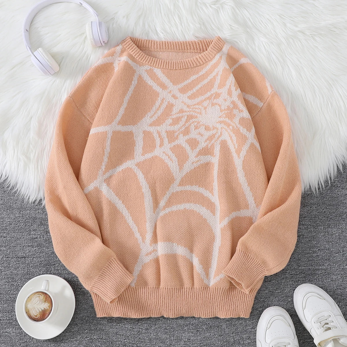 Men’s Spider Web Jacquard Knit Pullover