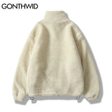 Hip Hop Winter Fleece Fluffy Jacket Streetwear Harajuku Fuzzy Zipper Coat Men Autumn Solid Color Lightweight Jackets Black Beige 2