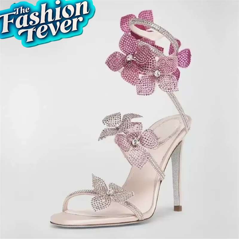 Crystal Flower Ankle Strap Heels for Women | Thin High Heel Sandals | Street Style 3