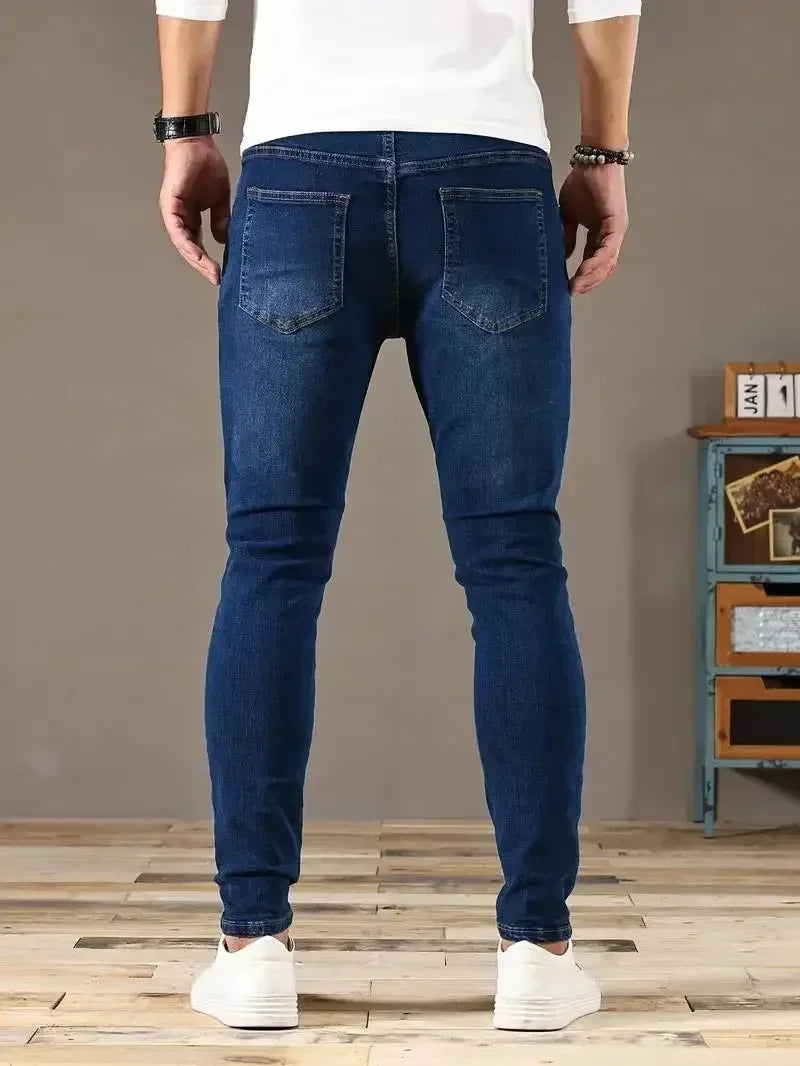 2025 Spring New Mens Slim Fit Classic Skinny Jeans Casual Street Style Casual Mens Skinny Jeans Male Slim Fit Pencil Denim Blue 5