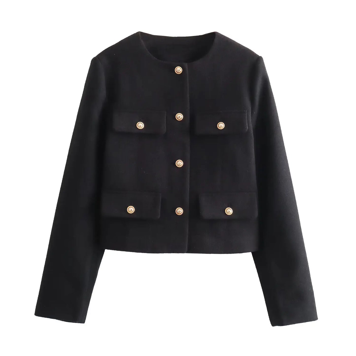 Winter New Product Women's Fashion and Casual Versatile Round Neck Flip Decoration Short Suit Coat 4