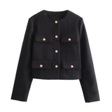 Winter New Product Women's Fashion and Casual Versatile Round Neck Flip Decoration Short Suit Coat 4