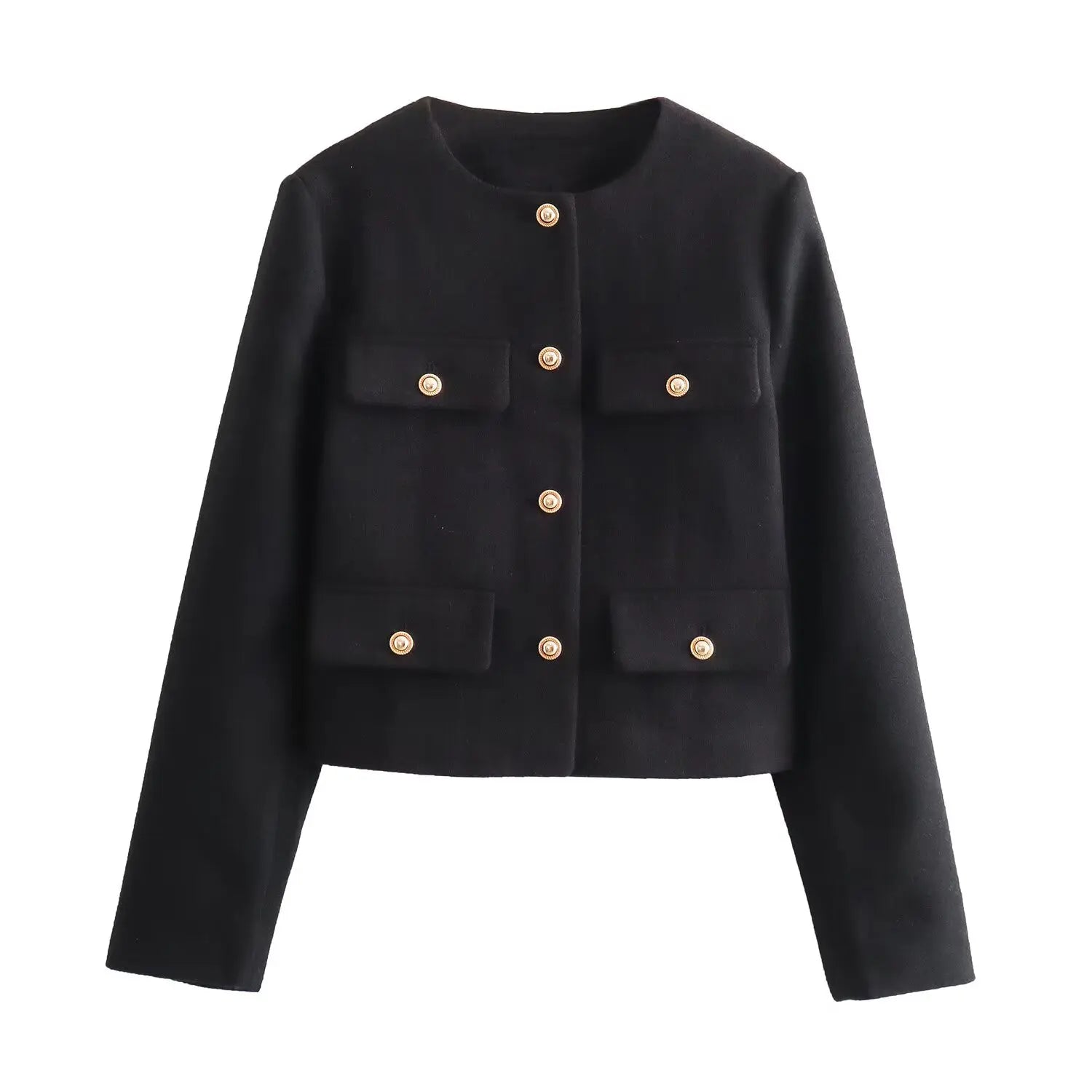 Winter New Product Women's Fashion and Casual Versatile Round Neck Flip Decoration Short Suit Coat 4