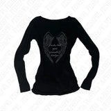 Gothic Harajuku Vintage Punk Emo Girls Long Sleeve Tee Sexy Slim Chic Printing Crop Tops Grunge Y2K Aesthetic Women's Streetwear 2