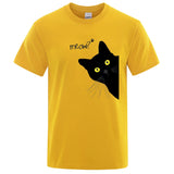 Black Cat Print T-Shirt - Funny Meow Design, Men's Loose Fit Summer Top