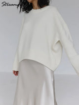 Light Blue Oversized Sweaters For Women 2024 Trend White Loose Sweater Casual Autumn Winter Warm Thick Knit Sweater Women Jumper 3