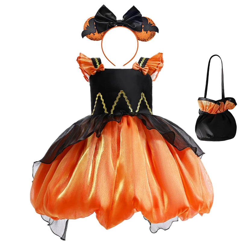 Girls' Halloween Pumpkin Witch Princess Dress