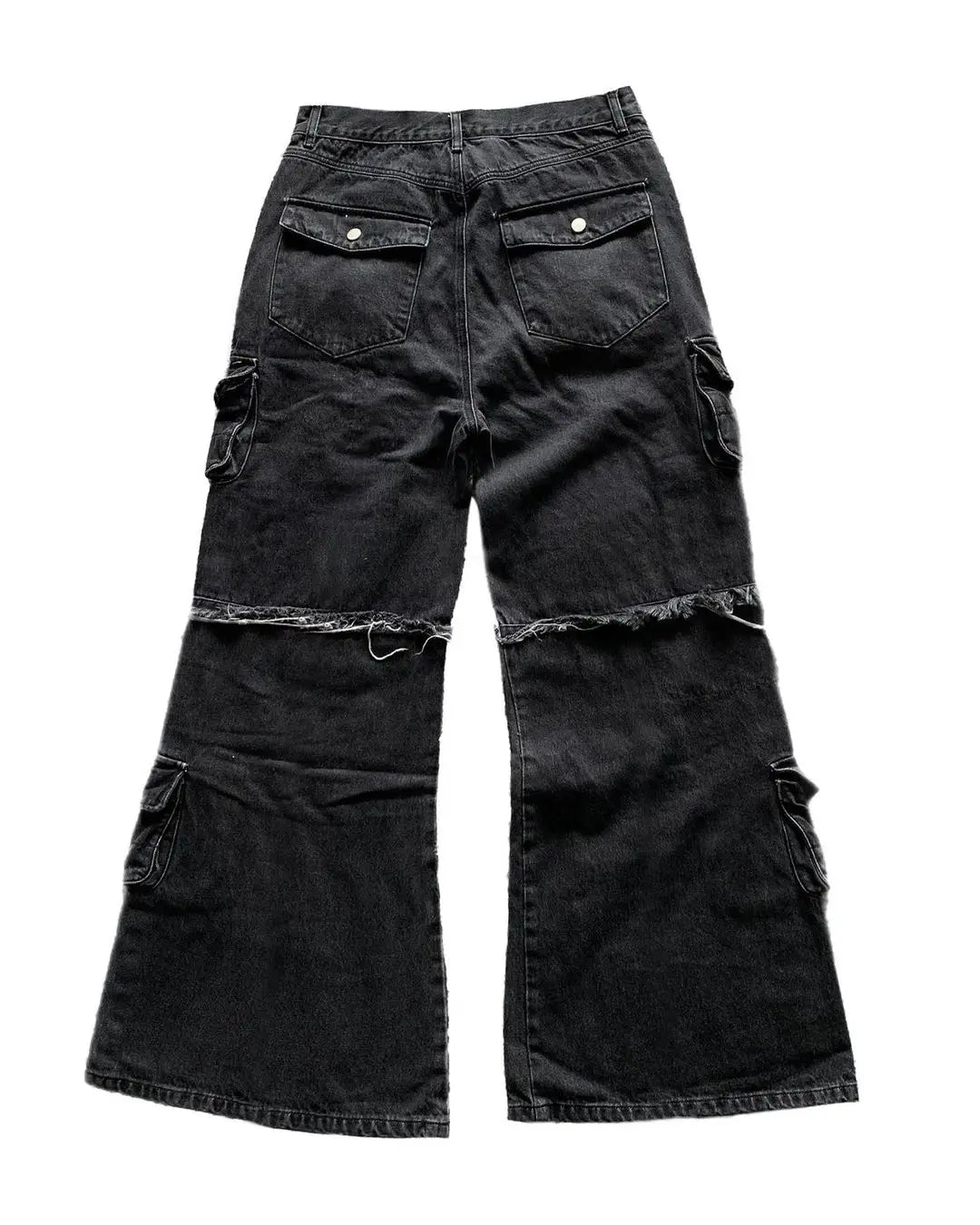 Gothic Harajuku Y2K Multi-Pocket Washed Black Jeans - Men's Loose Wide Leg Drag Pants, 90s Hip Hop Streetwea 2