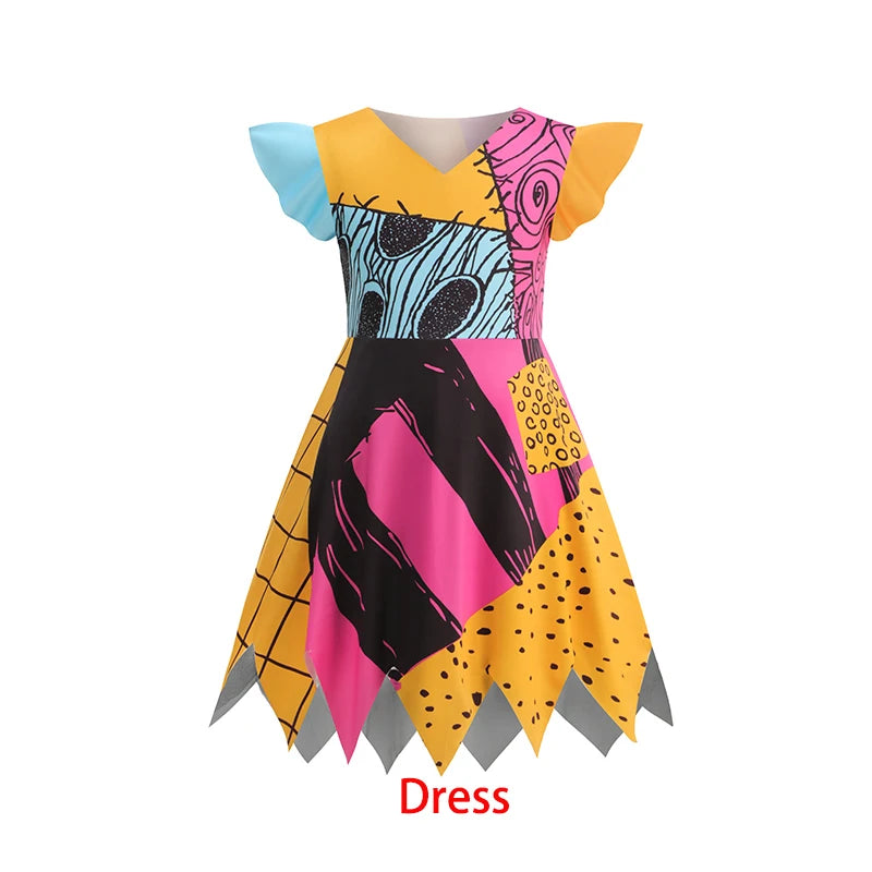 Baby Girls Halloween Cosplay Party Sally Dresses The Nightmare Before Xmas Anime Children Horror Cosplay Jack Costume Outfit 3