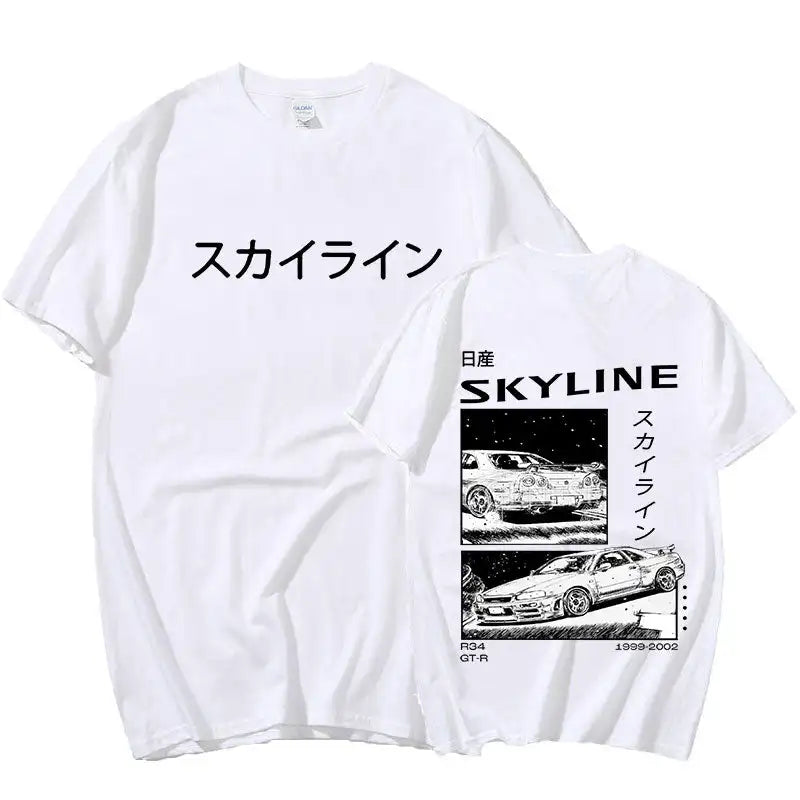 Men's Cotton T-Shirt Drift Japan Anime AE86 Inifirst D Summer Casual T-Shirt Unisex R34 Skyline GTR JDM Oversized Print T Shirts 2