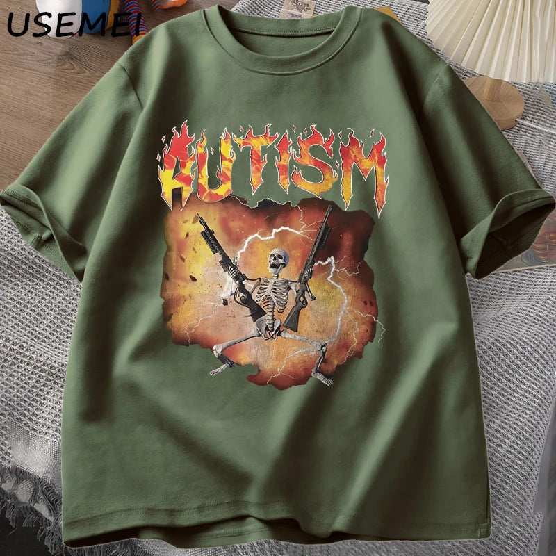 Autistic Funny Skeleton T-Shirt Men Women Autism Meme Graphic T Shirts Harajuku Fashion Cotton Vintage T Shirt Unisex Streetwear 4