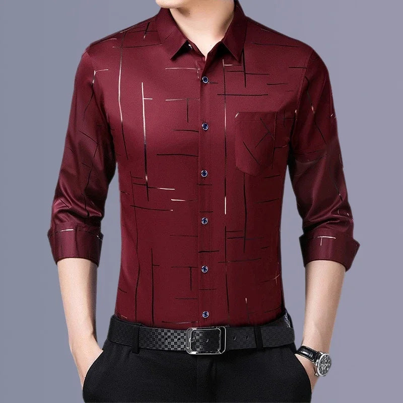Men's Casual and Fashionable Long Sleeved Printed Shirt, Non Ironing and Wrinkle Resistant Business Top TheFashionFever 3