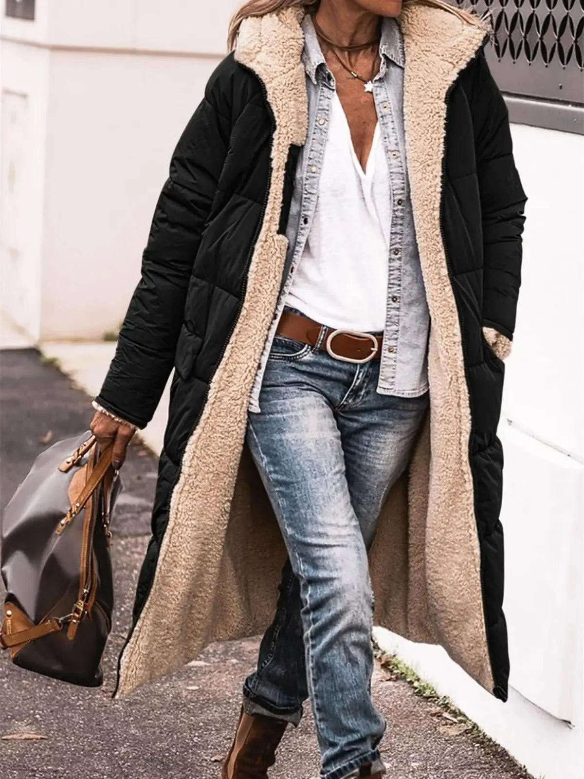 Winter Hooded Quilted Jacket For Women Solid Reversible Long Sleeve Thick Coat Warm Fashion Long Outerwear Casual Puffer Coats 3