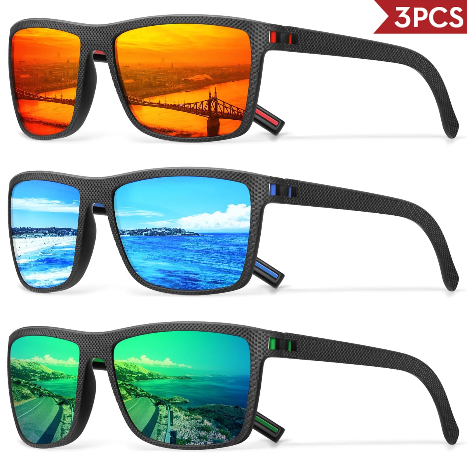3/4 Pack New Designer Box Polarized Colorful Sunglasses