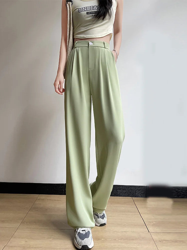 New-Women-Pants-Fashion-High-Waist-Stright-Long-Wide-leg-Suit-pants-Female-Casual-Spring-Summer