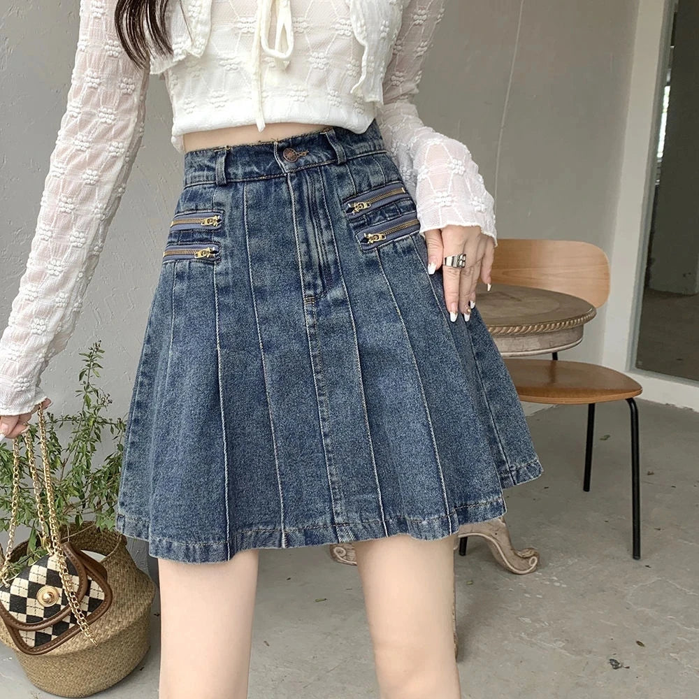 Kawaii-Hot-Girl-Denim-Skirt-Womens-Pleated-Skirt-Y2k-Fashion-Casual-College-Style-High-Waist-Slim